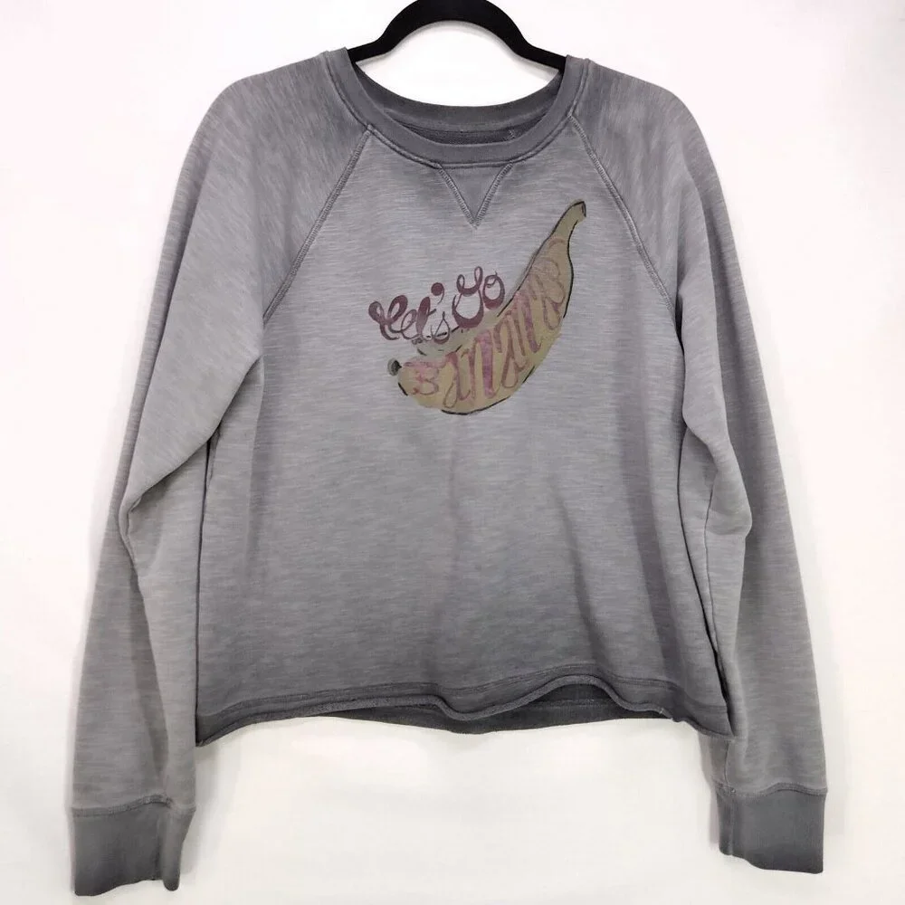Anthropologie Saturday Sunday Sweatshirt Womens Large Go Bananas Distress Gray